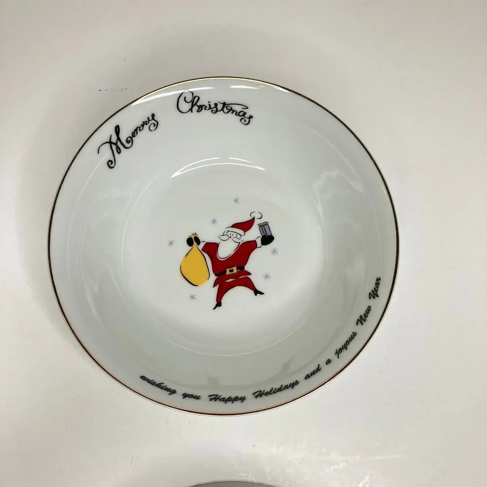 Merry Brite China MERRY CHRISTMAS Lot of 4 Soup Cereal Bowls Happy Holidays